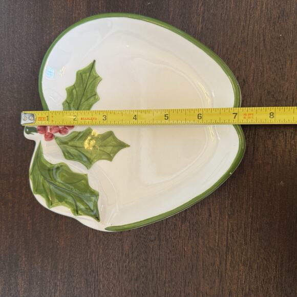 VTG Christmas Holly Apple Shaped Plate N.S. Gustin Co Nut Candy Trinket Dish USA - Picture 12 of 13